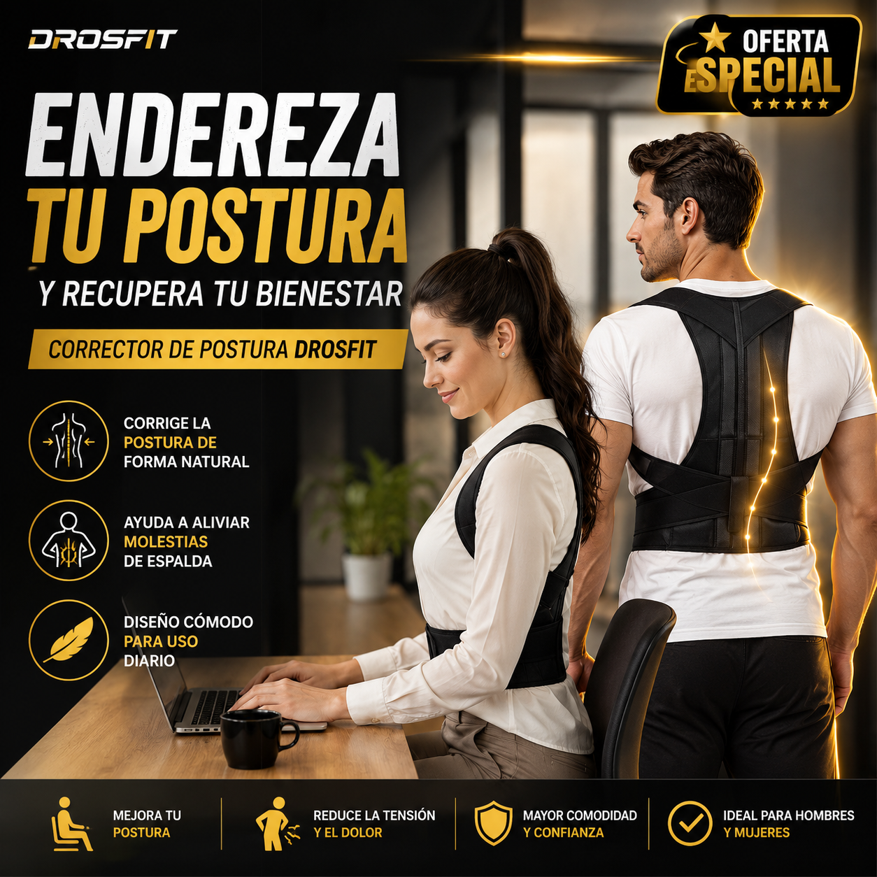 Corrector Postura Espalda Doble Cinturón